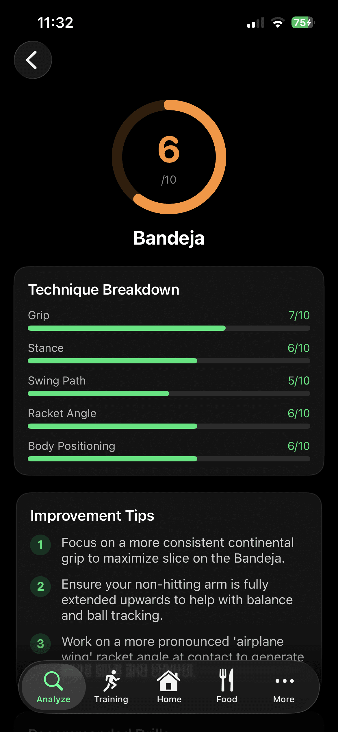 PadelUp AI video analysis showing frame-by-frame scoring of a padel shot