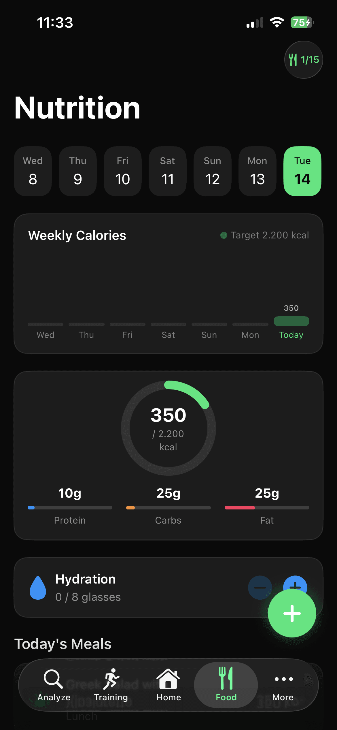 PadelUp nutrition tracker identifying food macros from a photo