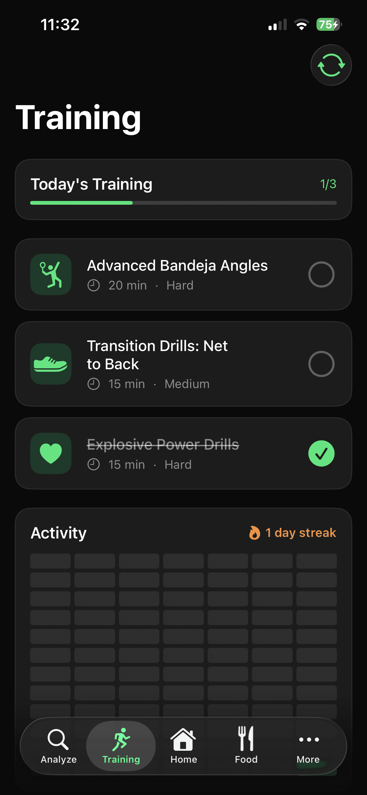 PadelUp personalized padel training plan dashboard